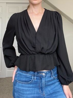 Black V-Neck Peplum Blouse